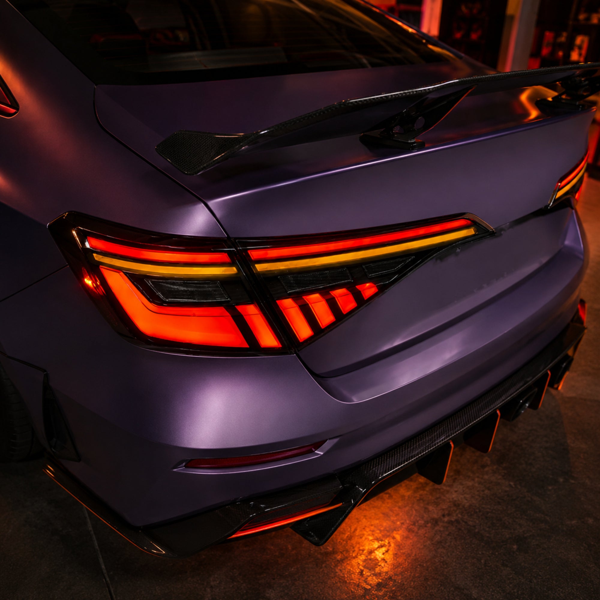 2022-2026 Honda Civic 11th Gen Sedan Sequential LED Tail Lights — smoked sequential LED installed rear detail 08 d0256e51 - T-CIV11-BL-SW