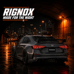 2022-2026 Honda Civic 11th Gen Sedan Sequential LED Tail Lights — night rear view at distance — T-CIV11-AR-SR