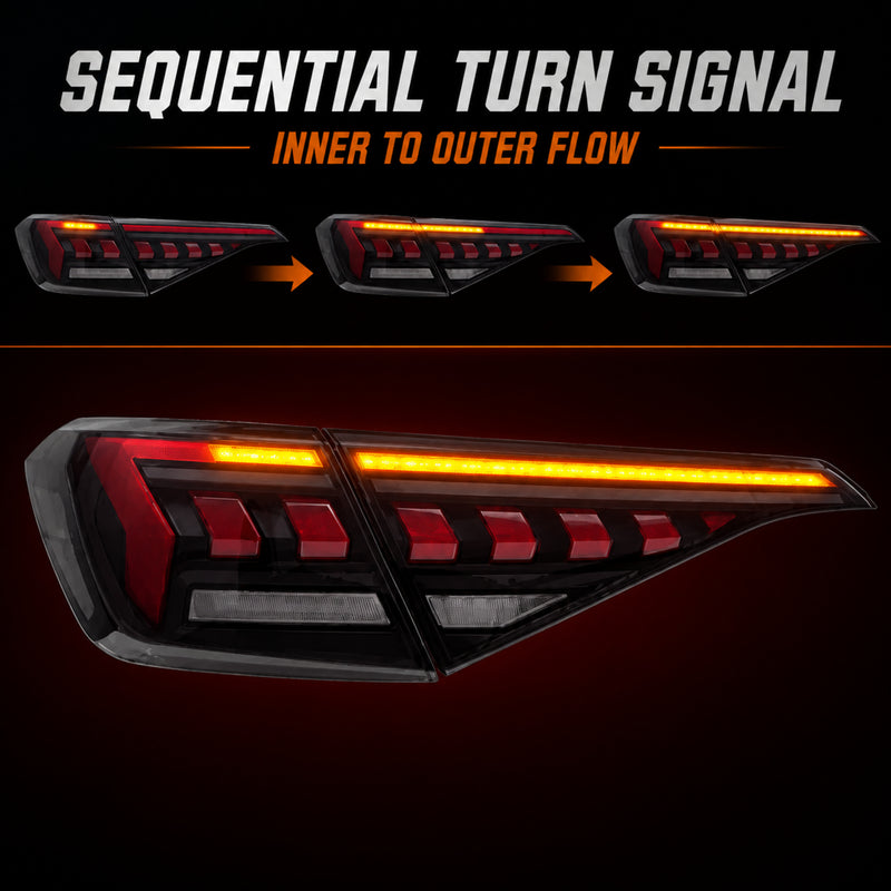 2022-2026 Honda Civic 11th Gen Sedan Sequential LED Tail Lights — smoked red arrow function - T-CIV11-AR-SR