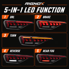 2022-2026 Honda Civic 11th Gen Sedan Sequential LED Tail Lights — smoked red arrow function - T-CIV11-AR-SR