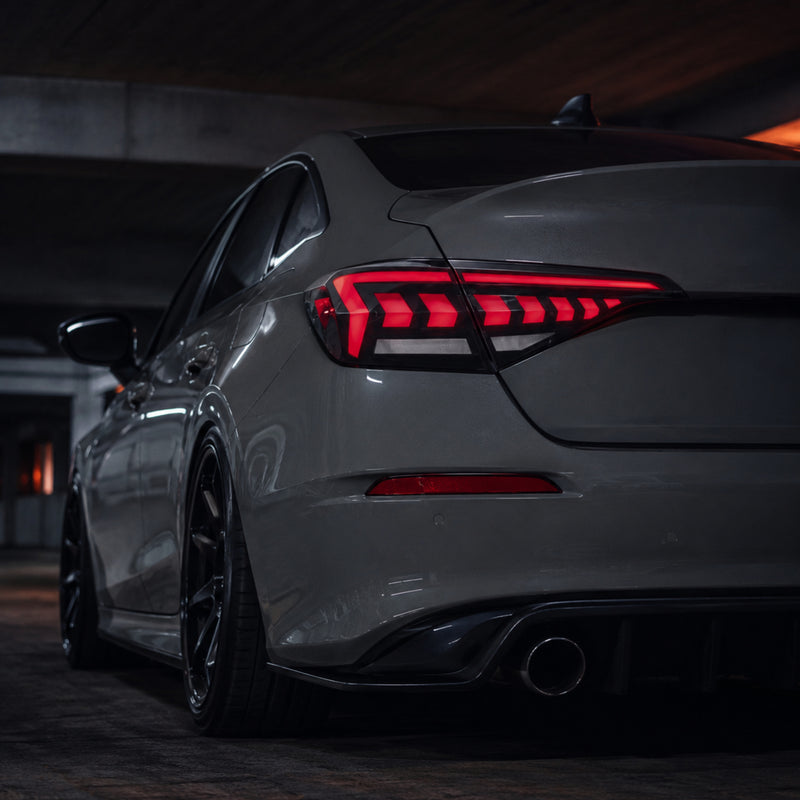 2022-2026 Honda Civic 11th Gen Sedan Sequential LED Tail Lights — smoked red arrow scene - T-CIV11-AR-SR