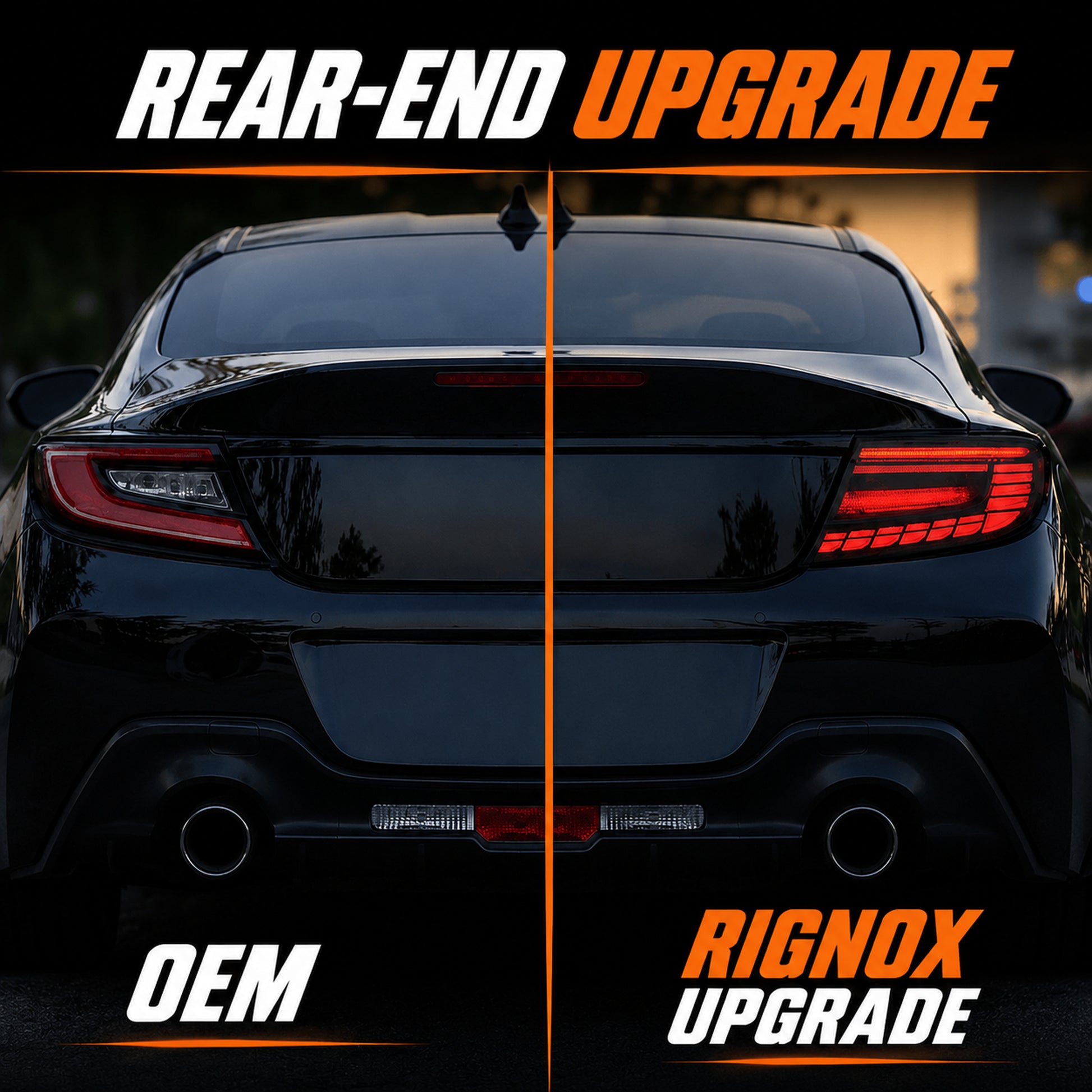 2022-2026 Toyota GR86 / Subaru BRZ Sequential LED Tail Lights — smoked red halo before after - T-GR86-SR