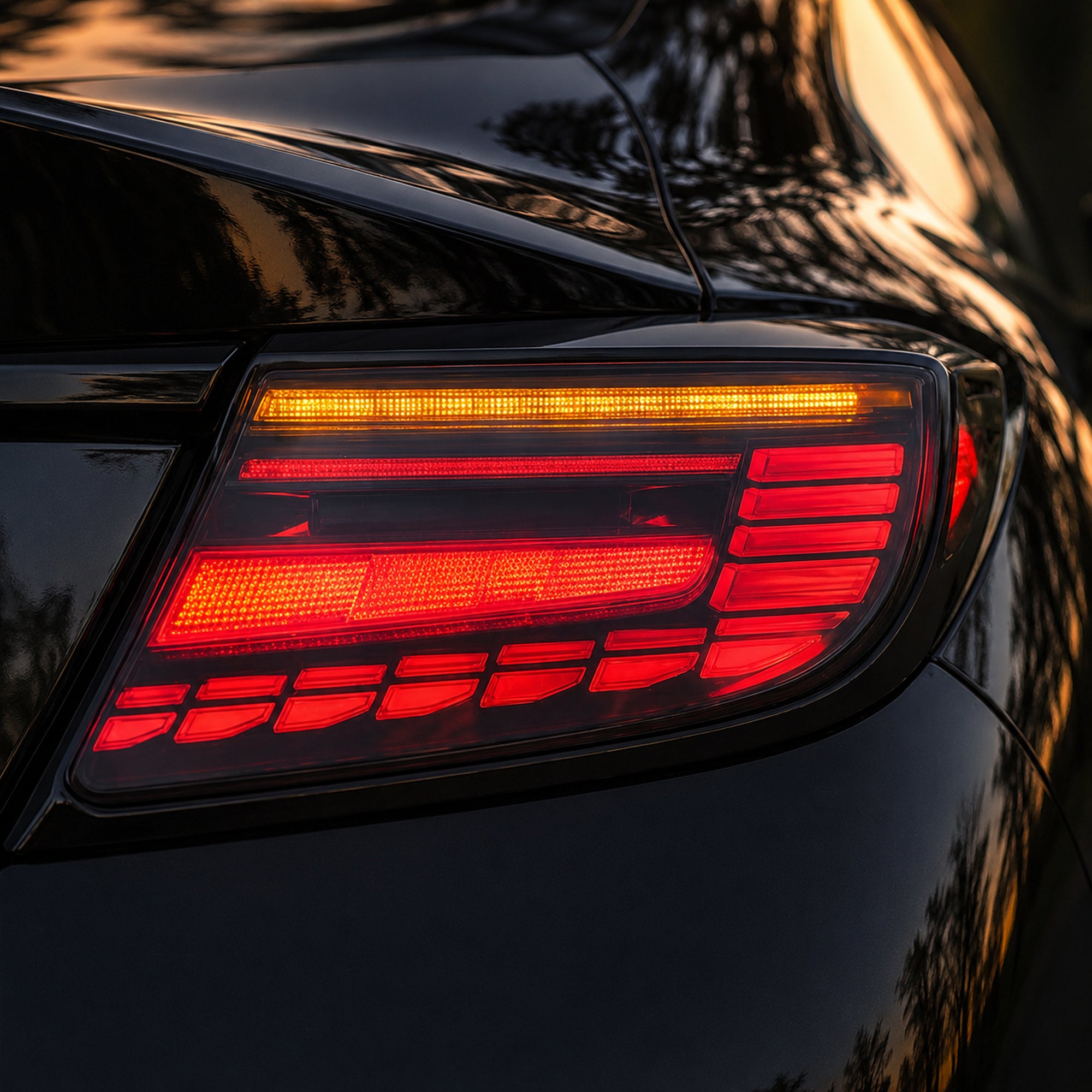 2022-2026 Toyota GR86 / Subaru BRZ Sequential LED Tail Lights — smoked red halo installed detail - T-GR86-SR