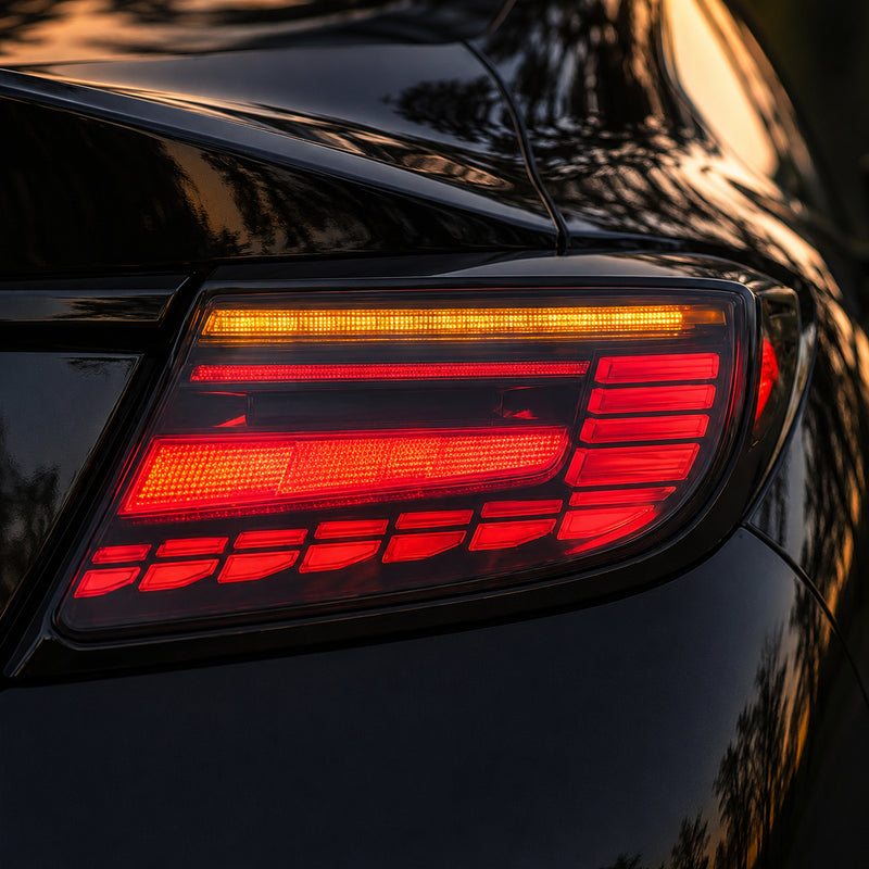 2022-2026 Toyota GR86 / Subaru BRZ Sequential LED Tail Lights — smoked red halo installed detail - T-GR86-SR