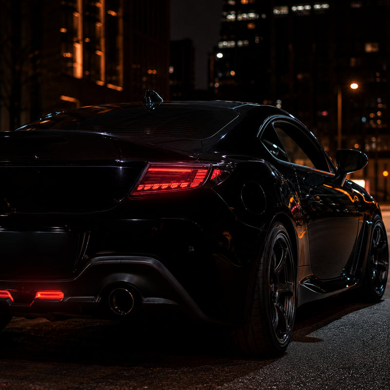 2022-2026 Toyota GR86 / Subaru BRZ Sequential LED Tail Lights — smoked red halo rear45 degree - T-GR86-SR