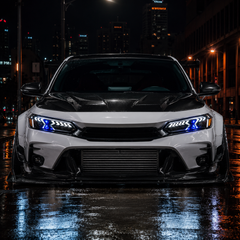 2022-2026 Honda Civic 11th Gen LED Projector Headlights — LED projector pearl white widebody front low - H-CIV11-A