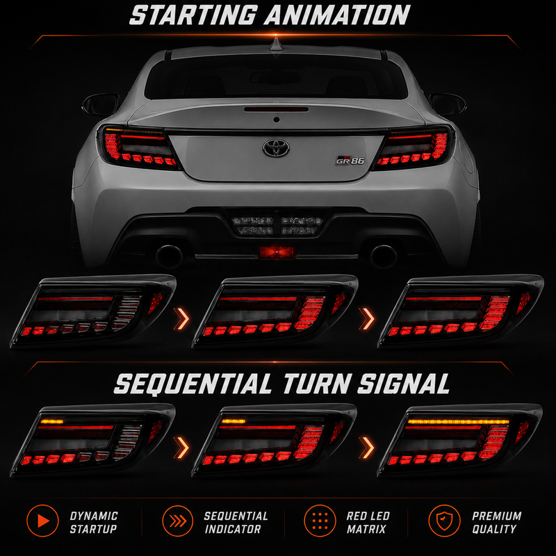 2022-2026 Toyota GR86 / Subaru BRZ Sequential LED Tail Lights — smoked red halo startup and sequential corrected - T-GR86-SR