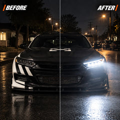 2023-2026 Honda Accord LED Quad Projector Headlights Assembly — Pair — before and after comparison — H-ACC11