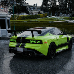 2023-2026 Nissan Z (400Z) RZ34 Triple Halo Sequential LED Tail Lights Assembly — daylight rear end view — 
T-400Z23-RGB
