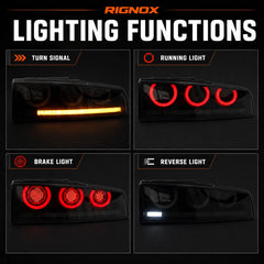 2023-2026 Nissan Z (400Z) RZ34 Triple Halo Sequential LED Tail Lights Assembly — light function — 
T-400Z23-RGB