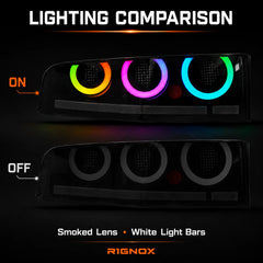 2023-2026 Nissan Z (400Z) RZ34 Triple Halo Sequential LED Tail Lights Assembly — lit unlit comparison — 
T-400Z23-RGB