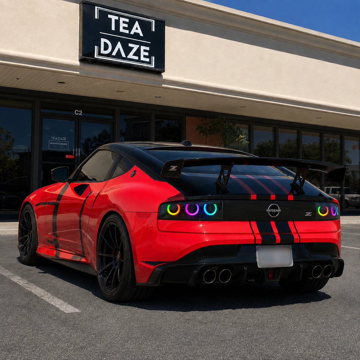 2023-2026 Nissan Z (400Z) RZ34 Triple Halo Sequential LED Tail Lights Assembly — mall front parking — 
T-400Z23-RGB