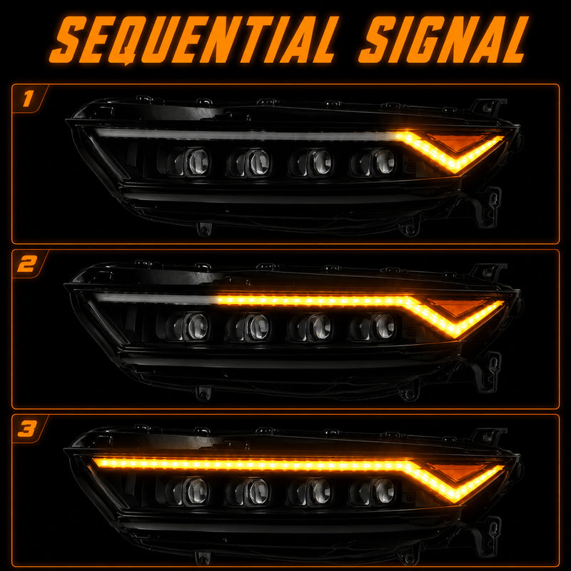 2023-2026 Honda Accord LED Quad Projector Headlights — smoked function sequential signal — H-ACC11