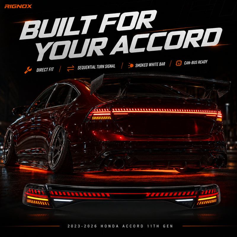 2023-2026 Honda Accord 11th Gen Sequential LED Tail Lights — smoked white summary - T-ACC11-SW