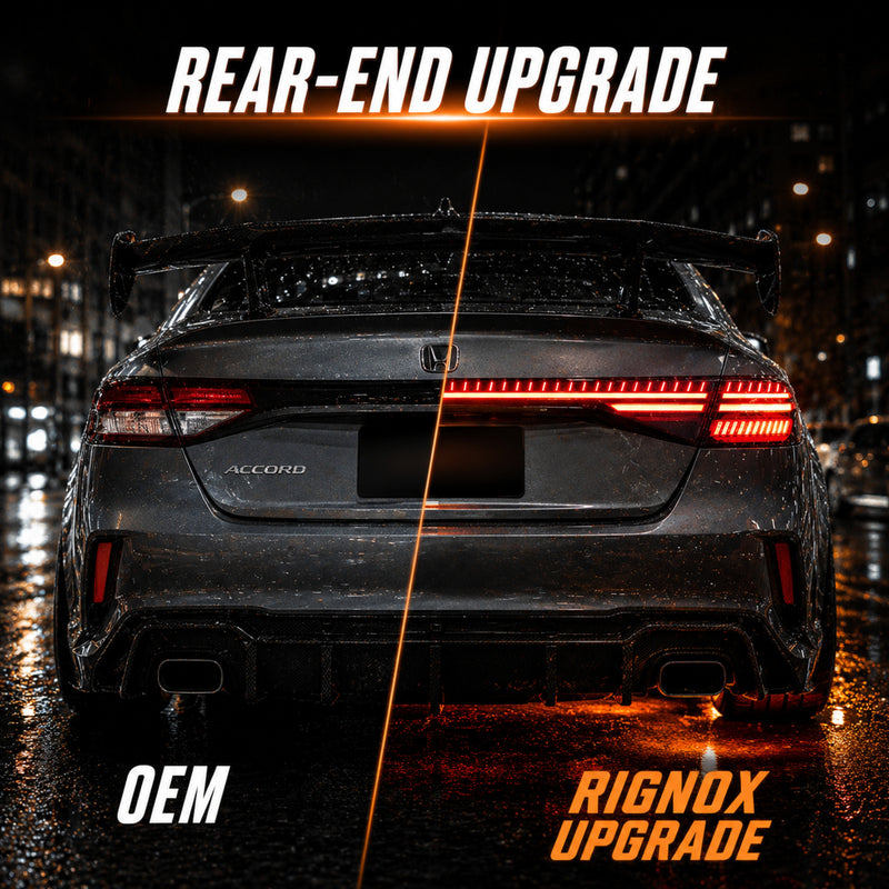 2023-2026 Honda Accord 11th Gen Sequential LED Tail Lights — smoked red LED before after upgrade - T-ACC11-SR