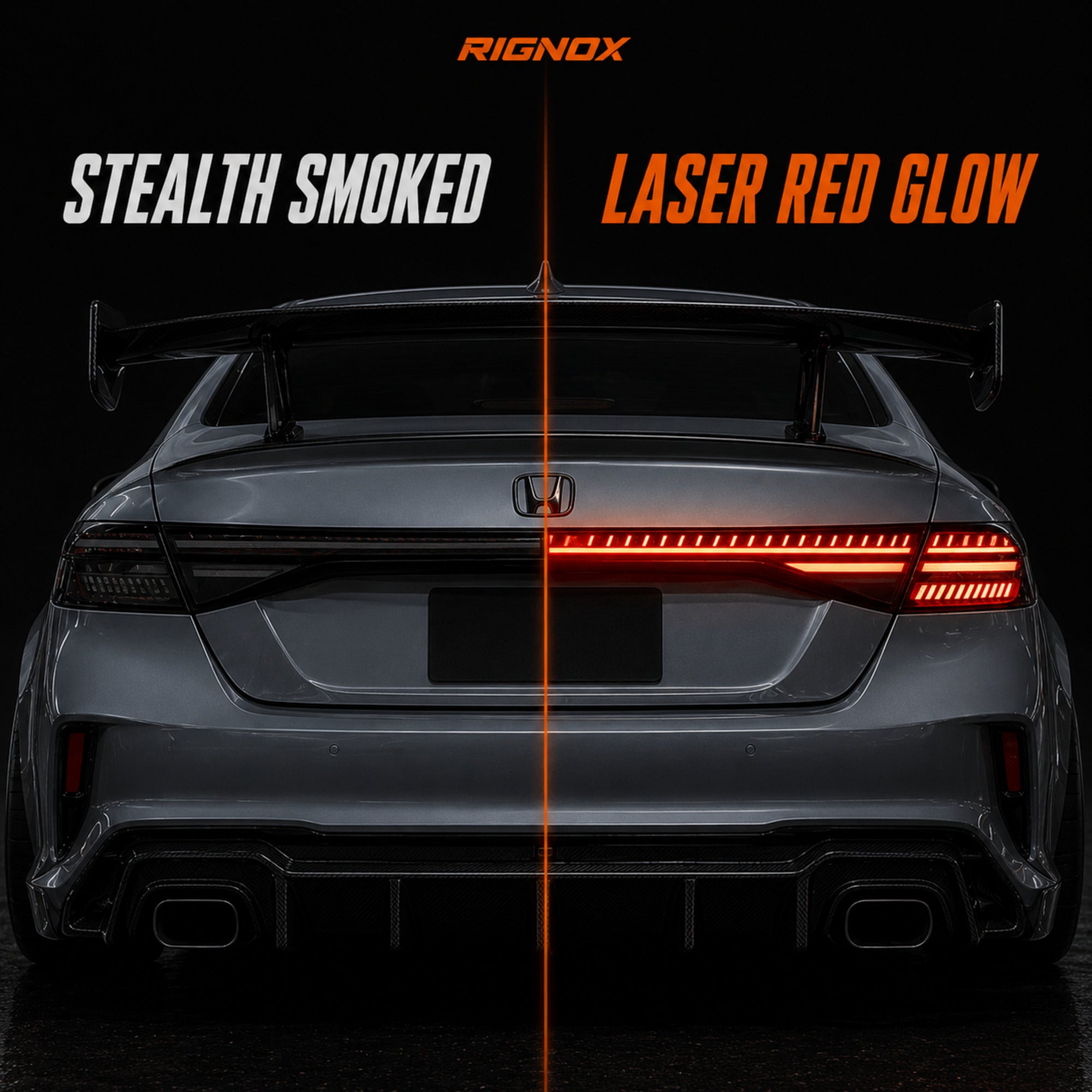 2023-2026 Honda Accord 11th Gen Sequential LED Tail Lights — smoked red LED lit unlit comparison - T-ACC11-SR