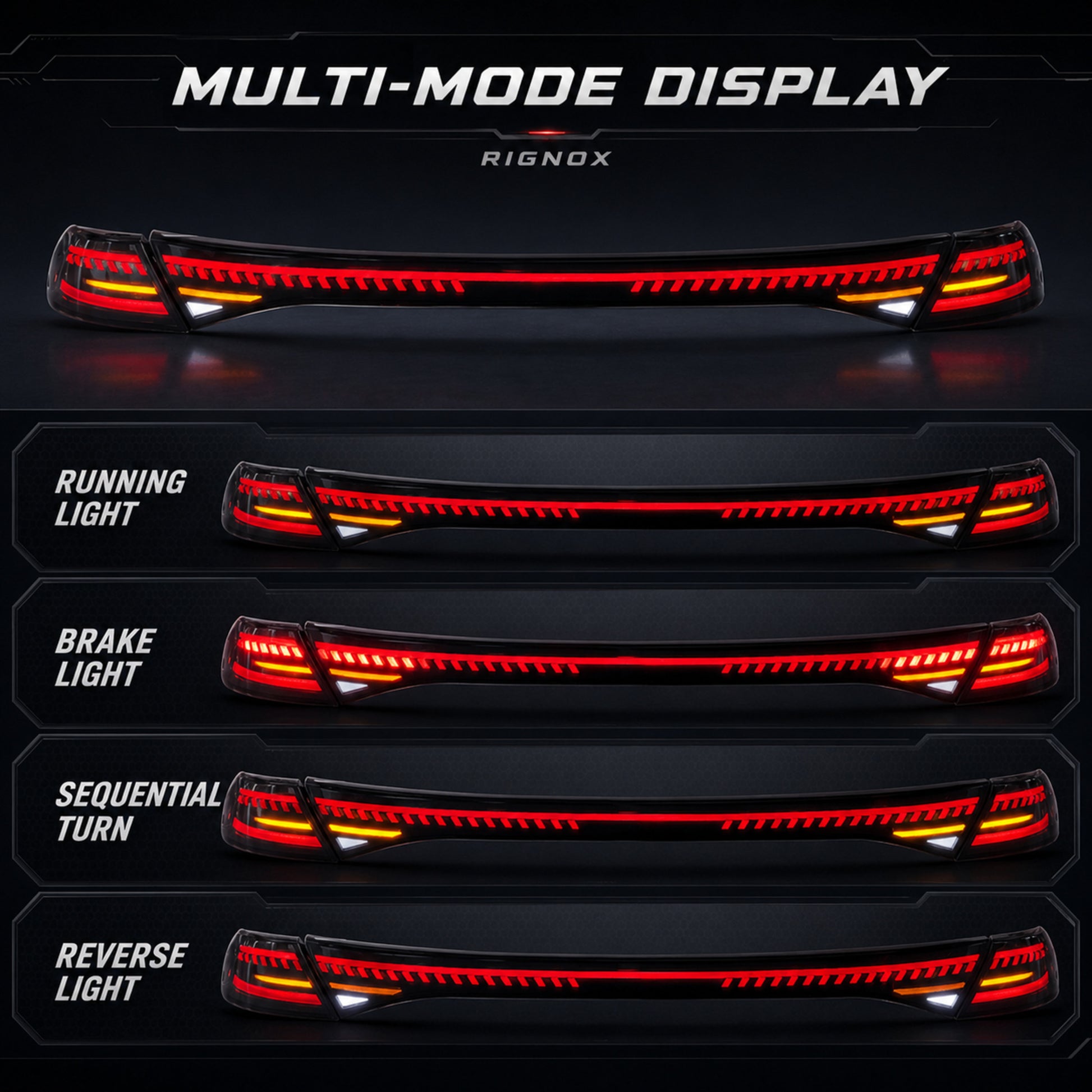 2023-2026 Honda Accord 11th Gen Sequential LED Tail Lights — smoked red LED multi mode display - T-ACC11-SR