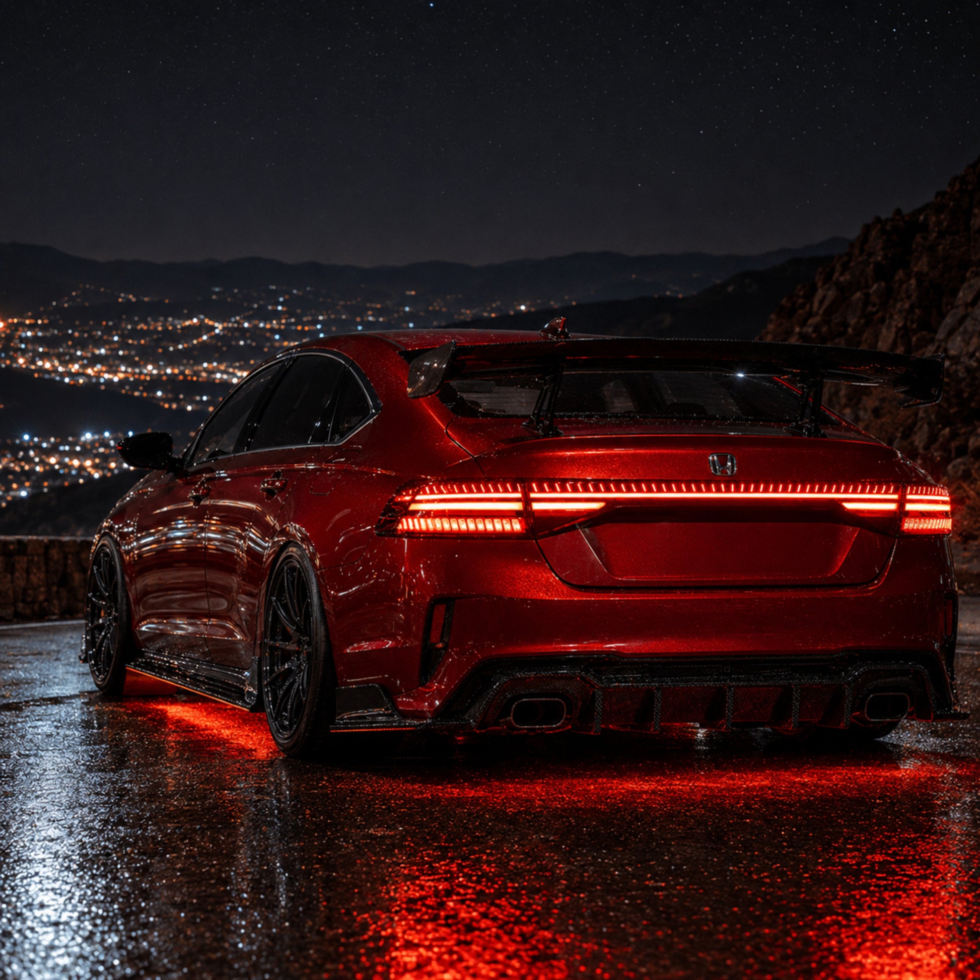2023-2026 Honda Accord 11th Gen Sequential LED Tail Lights — smoked red LED night rear distance - T-ACC11-SR