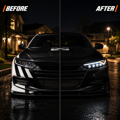 2023-2026 Honda Accord LED Quad Projector Headlights — before and after at night — H-ACC11
