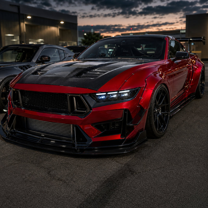 2024-2026 Ford Mustang S650 LED Triple Projector Headlights — gloss black scene01 - H-MUS24-BK