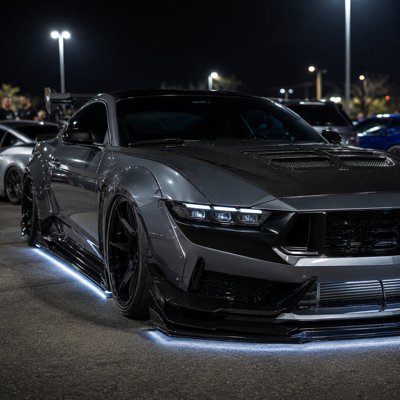 2024-2026 Ford Mustang S650 LED Triple Projector Headlights — gloss black scene02 - H-MUS24-CH