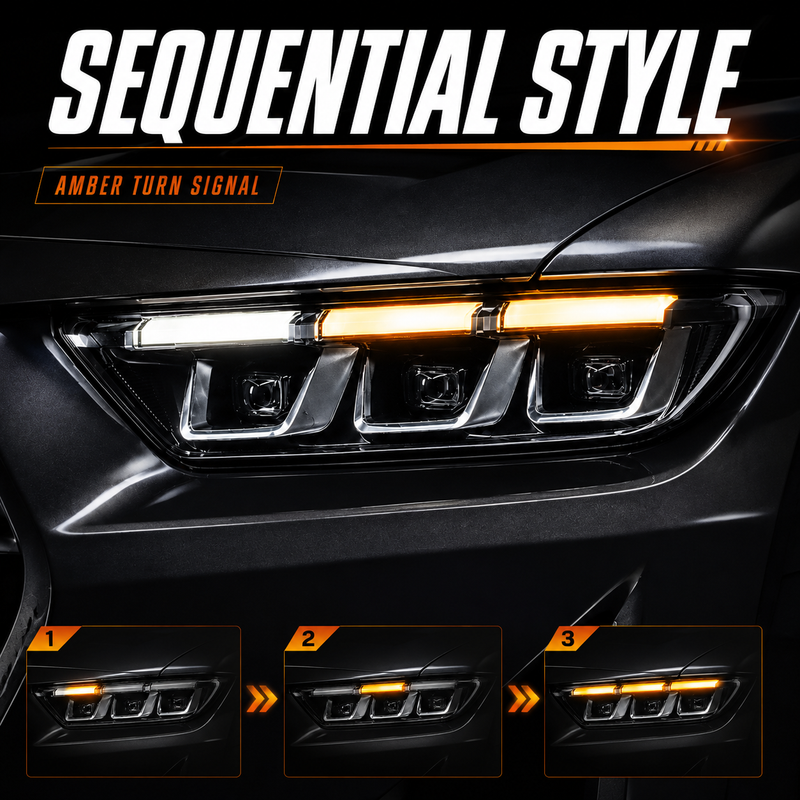 2024-2026 Ford Mustang S650 LED Triple Projector Headlights — chrome trim sequential turn signal 12 73f9a99e 67c3 4c3b acf9 - H-MUS24-CH