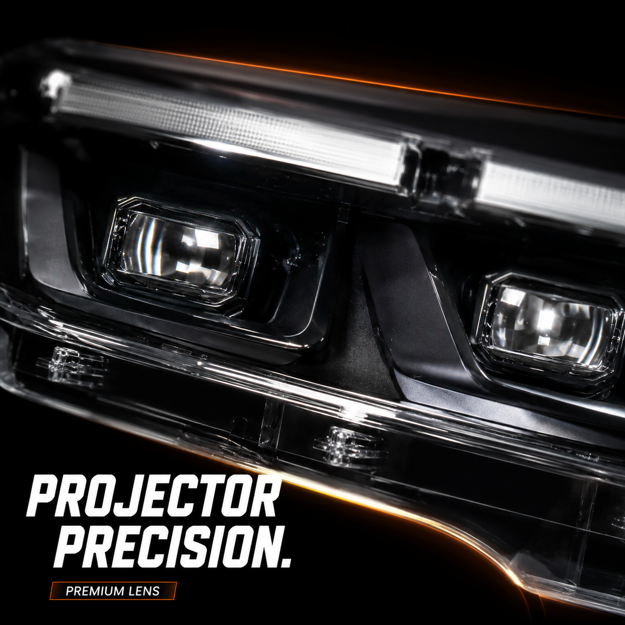 2024-2026 Ford Mustang S650 LED Triple Projector Headlights — gloss black trim lens close up 05 604fd283 864f 4386 b82e - H-MUS24-BK