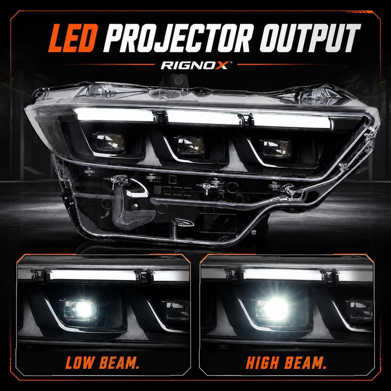 2024-2026 Ford Mustang S650 LED Triple Projector Headlights — gloss black trim low high beam 10 b7f393a0 19a5 46b7 a1a7 - H-MUS24-BK