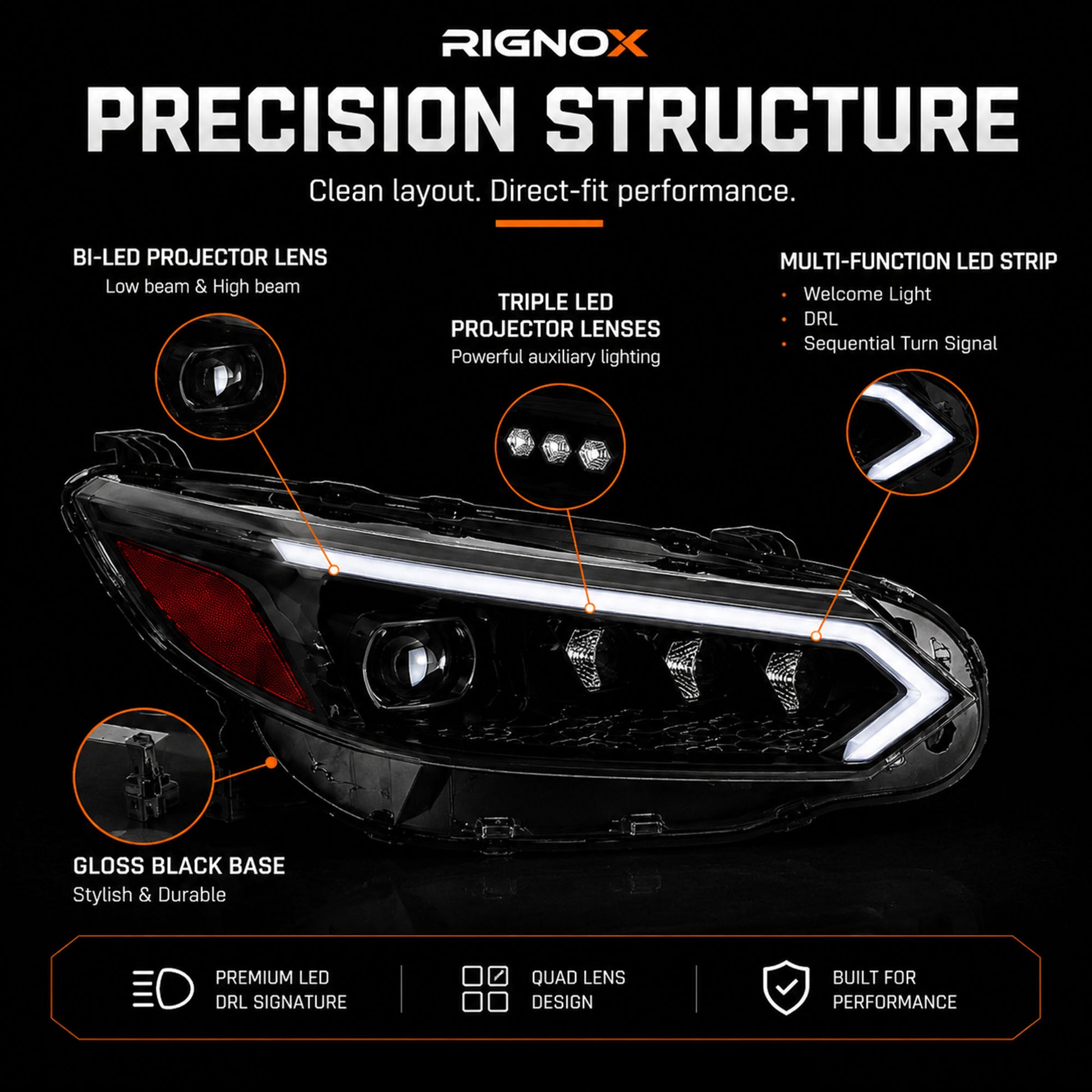 2020-2025 Nissan Sentra LED Projector Headlights — product view 14 - H-SEN20-Y