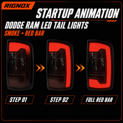 2002-2008 Dodge Ram Sequential LED Tail Lights — smoke red bar startup animation 02 no year - T-RAM07-08