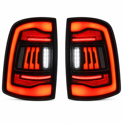2009-2018 Dodge Ram 1500/2500/3500 Sequential LED Tail Lights — pair clear lit white background - T-RAM09-CW