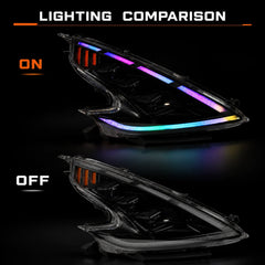 2008-2021 Nissan 370Z Z34 LED Triple Projector Headlights — comparison view — H-370Z08-RGB