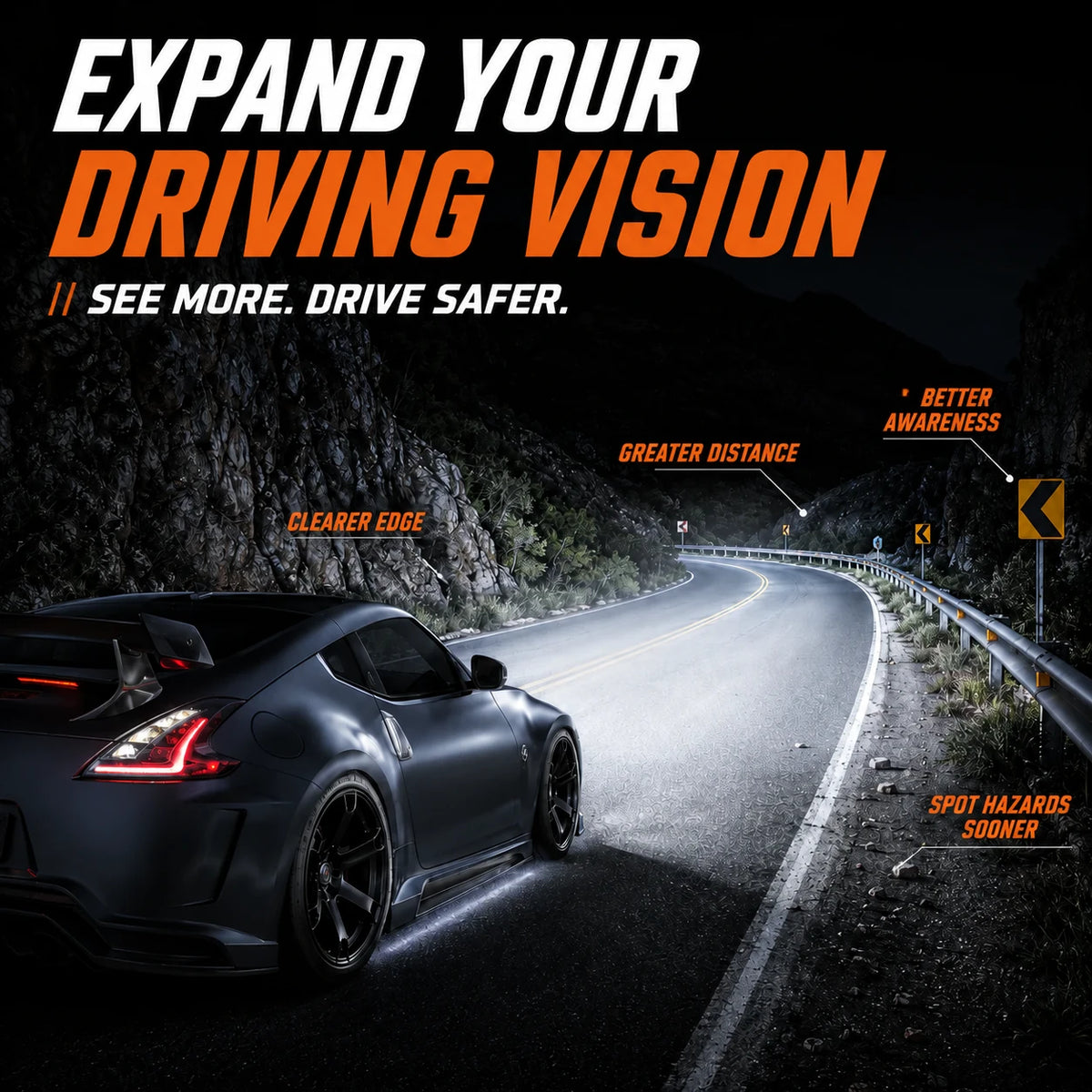 2008-2021 Nissan 370Z Z34 LED Triple Projector Headlights — lighting effect 1 — H-370Z08-RGB