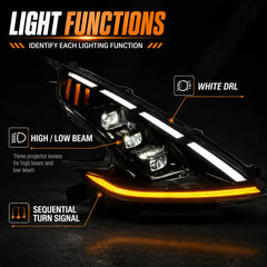 2008-2021 Nissan 370Z Z34 LED Triple Projector Headlights — lighting functions — H-370Z08-RGB