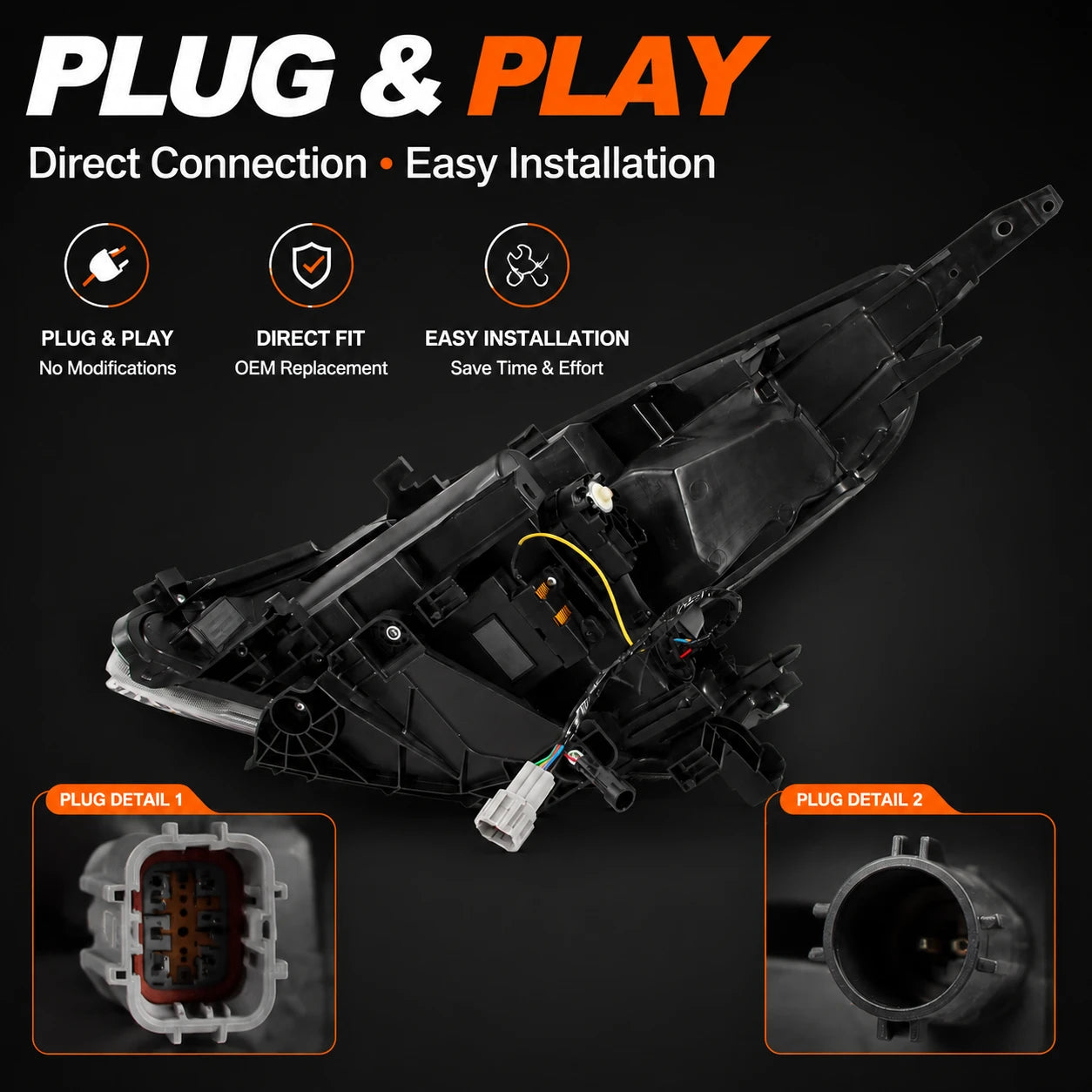 2008-2021 Nissan 370Z Z34 LED Triple Projector Headlights — plug and play — H-370Z08-RGB