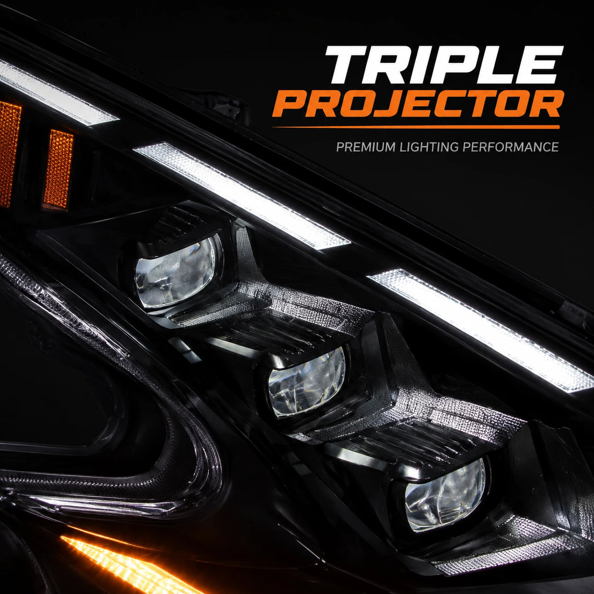 2008-2021 Nissan 370Z Z34 LED Triple Projector Headlights — projector lens detail — H-370Z08-RGB
