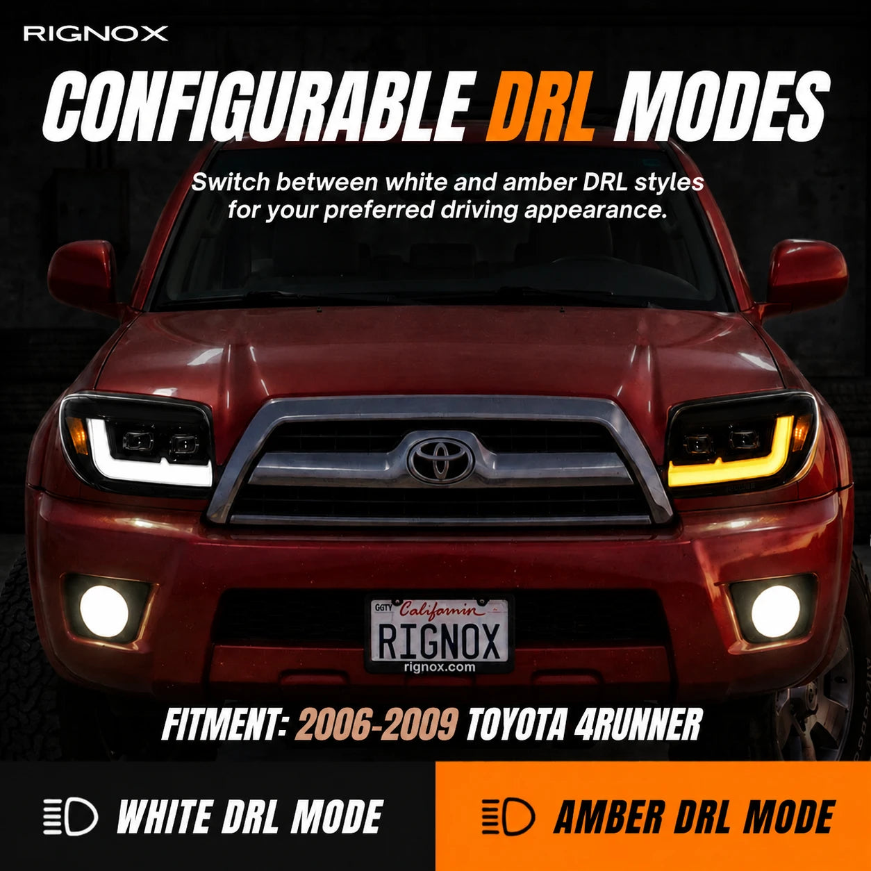 2006-2009 Toyota 4Runner LED Dual Projector Headlights — dual color DRL 1 — H-4RN06-BK