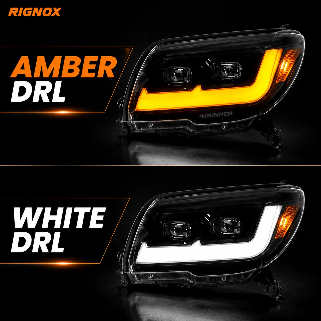 2006-2009 Toyota 4Runner LED Dual Projector Headlights — dual color DRL 2 — H-4RN06-BK