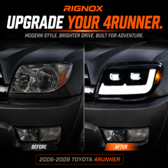 2006-2009 Toyota 4Runner LED Dual Projector Headlights — before and after upgrade — H-4RN06-BK