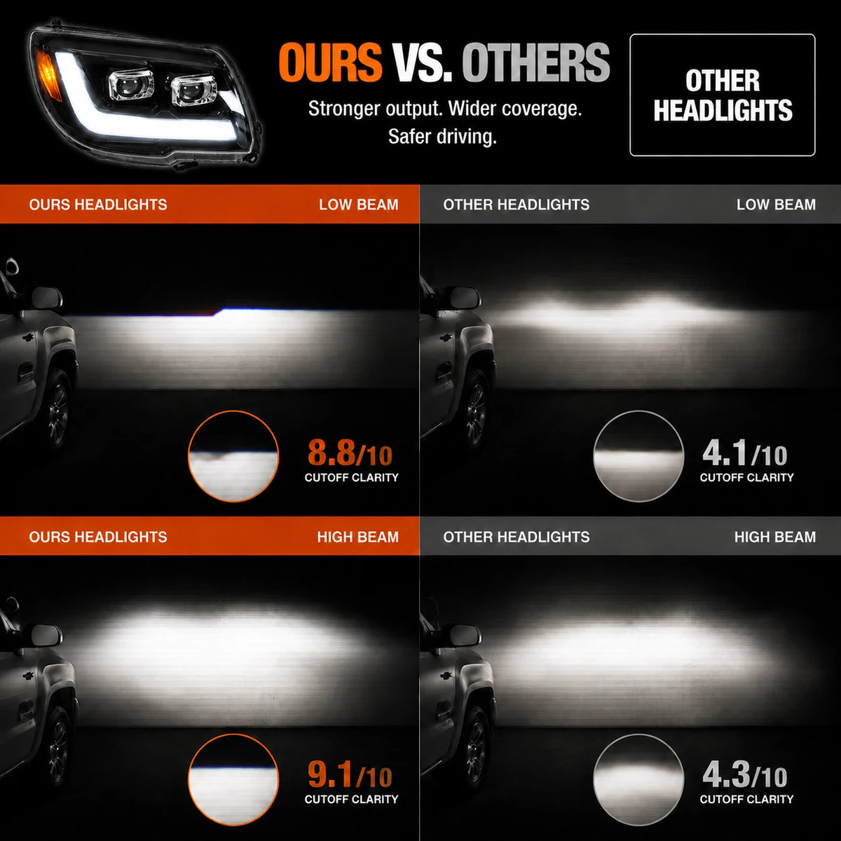 2006-2009 Toyota 4Runner LED Dual Projector Headlights — headlight comparison 2 — H-4RN06-CH