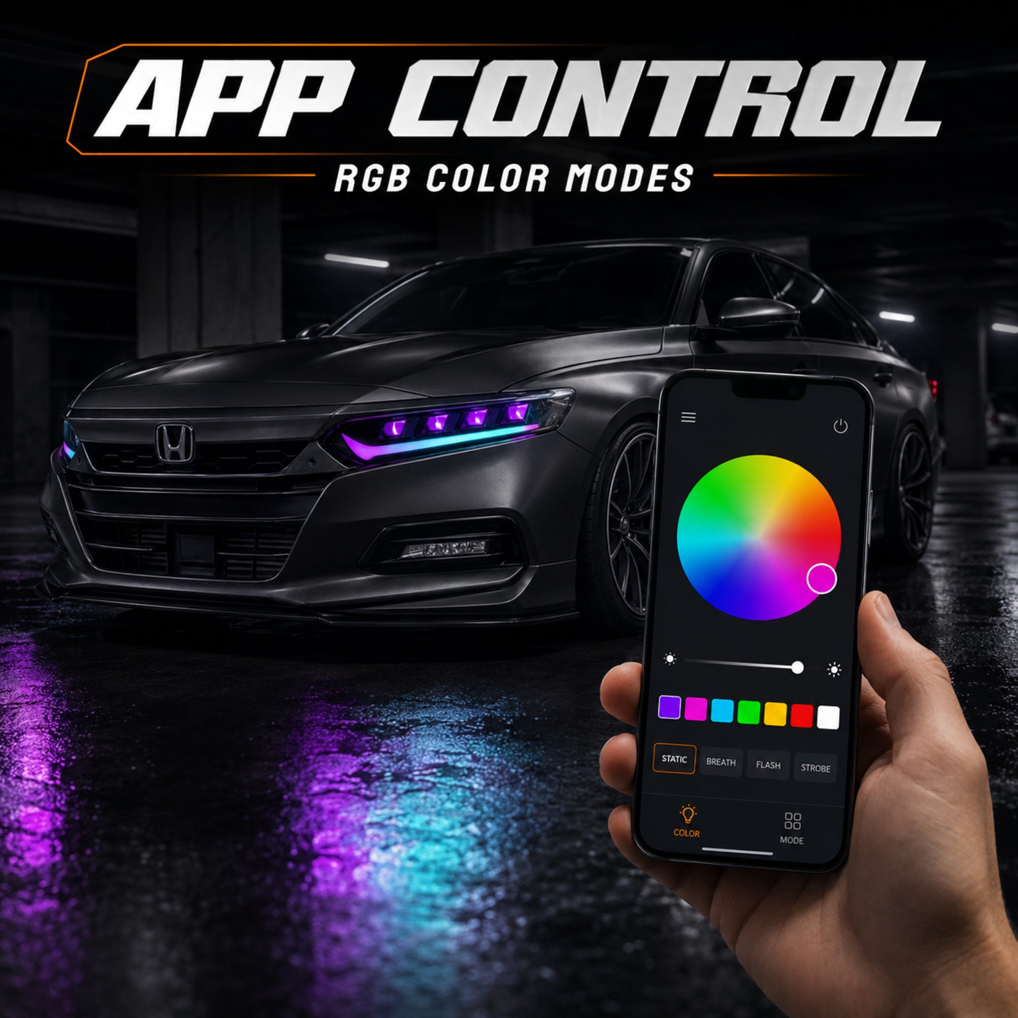2018-2022 Honda Accord 10th Gen LED Quad Projector Headlights — product view 12 - H-ACC10-CRGB