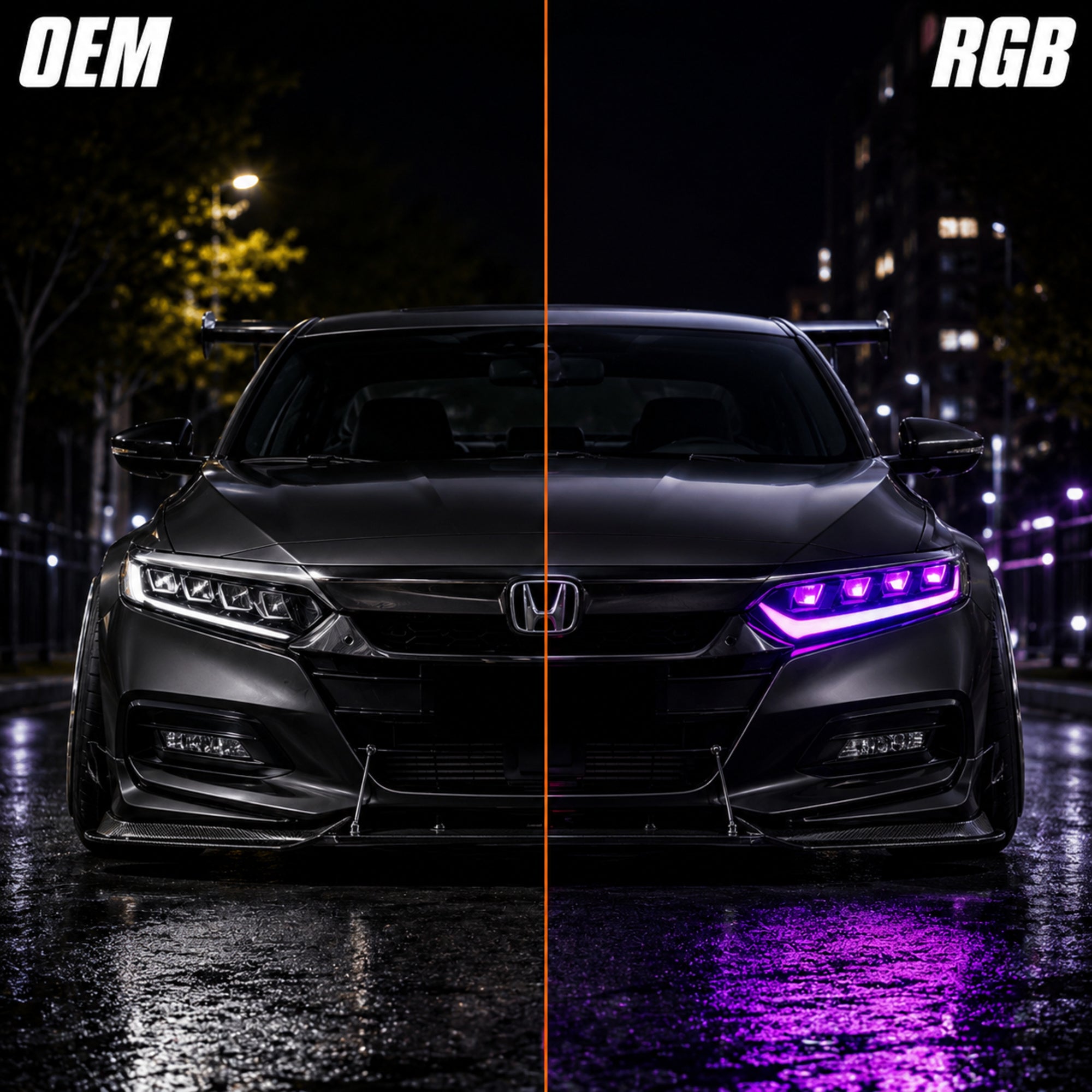 2018-2020 Honda Accord 10th Gen Sedan Projector LED Headlights | White Bar / RGB / Demon Eye
