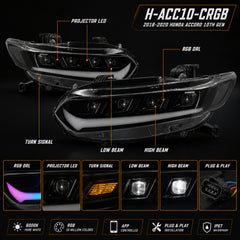 2018-2022 Honda Accord 10th Gen LED Quad Projector Headlights — product view 16 - H-ACC10-CRGB