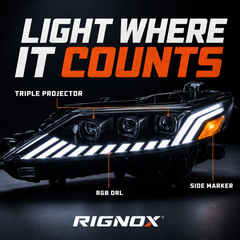 2018-2024 Toyota Camry LED Triple Projector Headlights — product view 29 - H-CAM18-CRGB