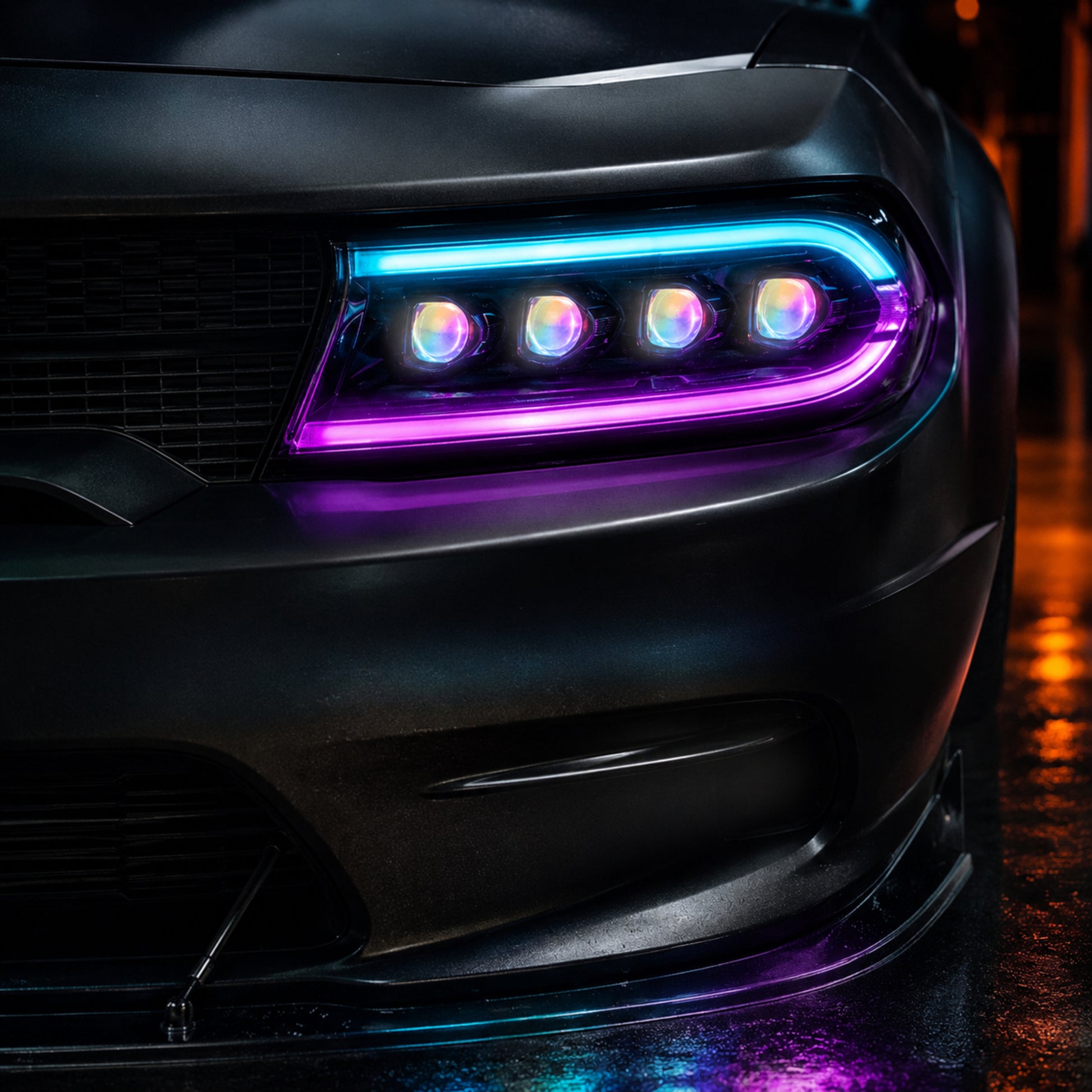 2015-2023 Dodge Charger LED Quad Projector Headlights — closeup - H-CHA15-CRGB