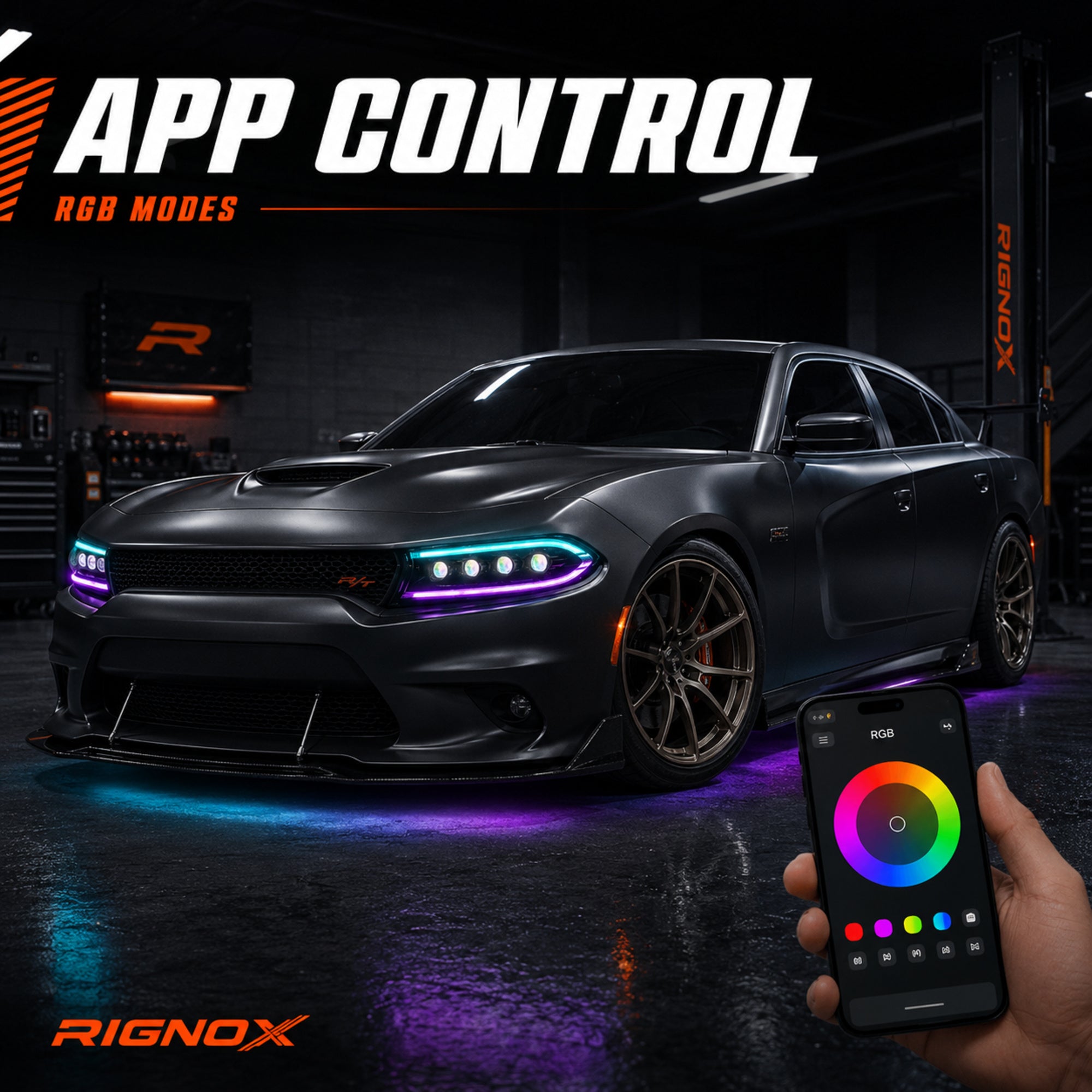 2015-2023 Dodge Charger LED Quad Projector Headlights — product view 25 - H-CHA15-CRGB