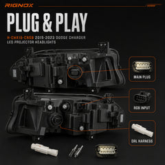 2015-2023 Dodge Charger LED Quad Projector Headlights — product view 29 - H-CHA15-CRGB