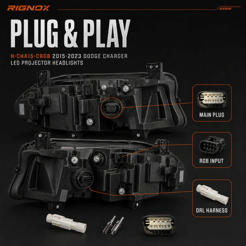 2015-2023 Dodge Charger LED Quad Projector Headlights — product view 29 - H-CHA15-CRGB