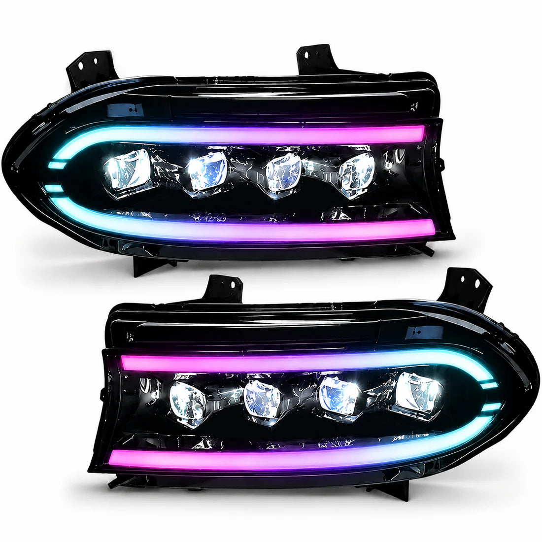 2015-2023 Dodge Charger LED Quad Projector Headlights — main product view — H-CHA15-CRGB