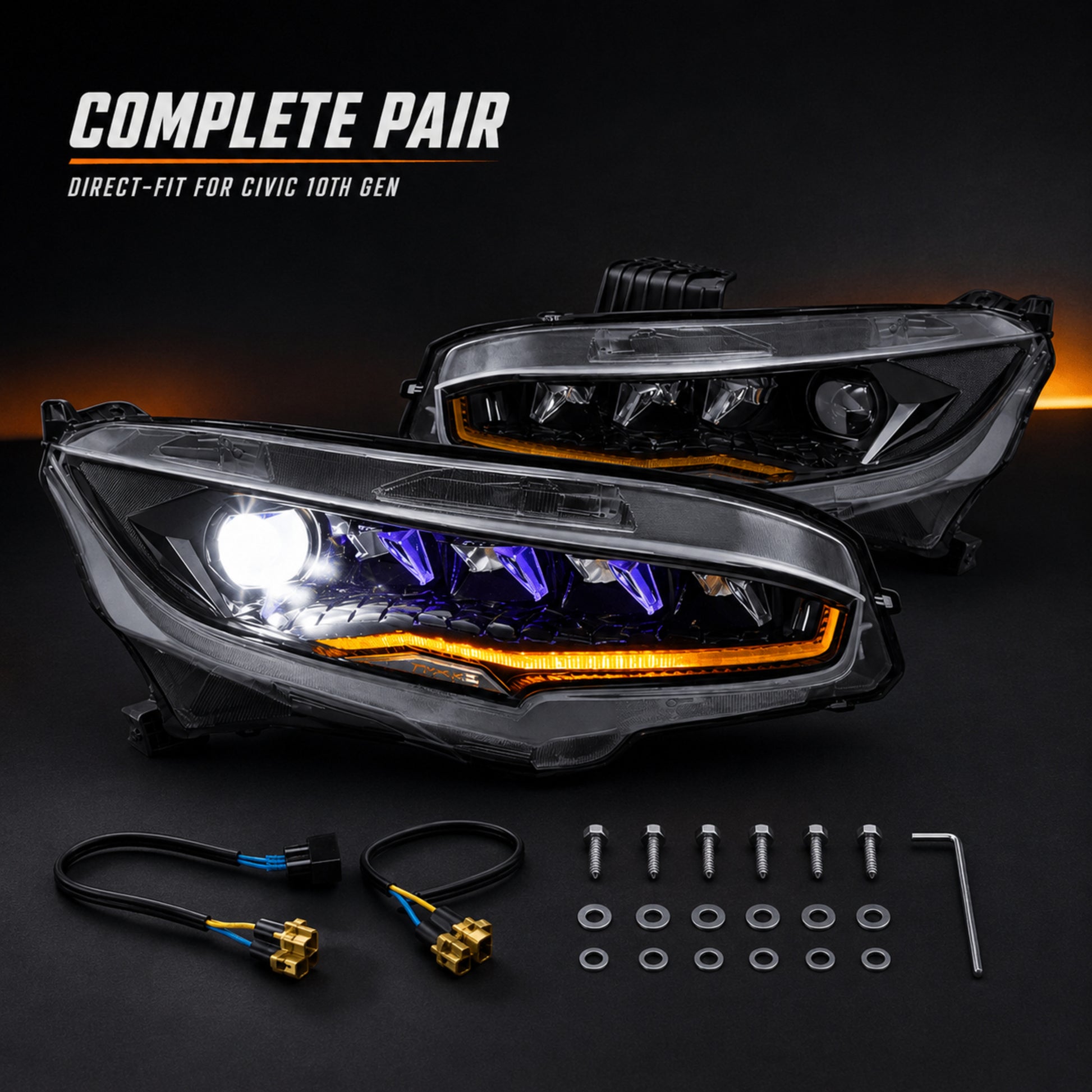 2016-2021 Honda Civic 10th Gen LED Projector Headlights — product view 26 - H-CIV10-RP
